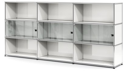 USM Haller Highboard XL mit 3 Glastüren, mit Schlossgriff, Reinweiß RAL 9010