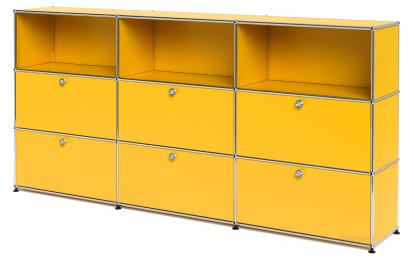 USM Haller Highboard XL, individualisierbar, Goldgelb RAL 1004, Offen, Mit 3 Klappen, Mit 3 Klappen