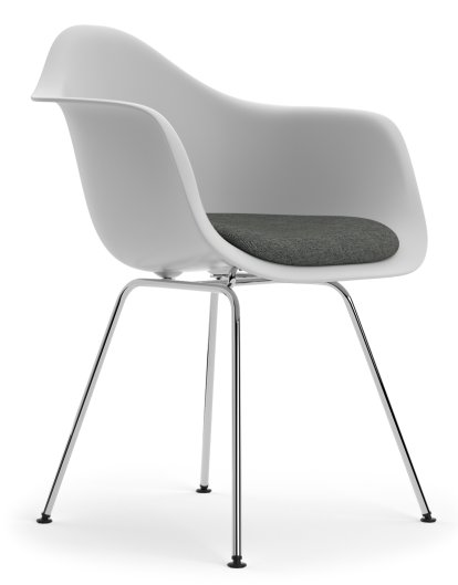 Eames Plastic Armchair RE DAX, Cotton white, Mit Sitzpolster, Nero / elfenbein, Standardhöhe - 43 cm, Verchromt