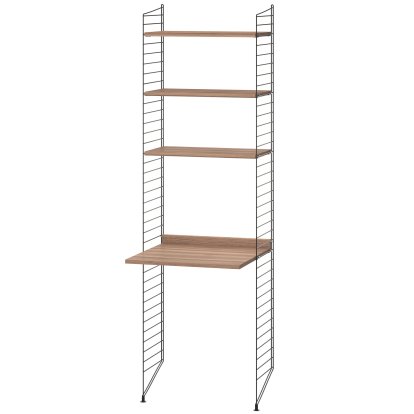 Bodenregal mit Schreibtisch, Fachböden Walnuss, Seitenwände schwarz