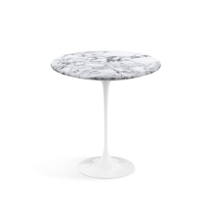 Saarinen Beistelltisch rund, 51 cm, weiß, Marmor Arabescato (weiß mit grauen Einfärbungen)