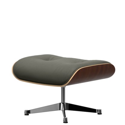 Eames Lounge Chair Ottoman, Nussbaum dunkel, Leder Premium F umbragrau, Aluminium poliert