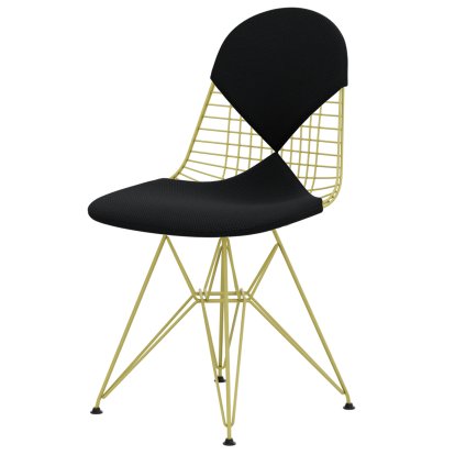 Wire Chair DKR , Pulverbeschichtet citron, Sitz- und Rückenkissen (Bikini), Apollo carbon / schwarz