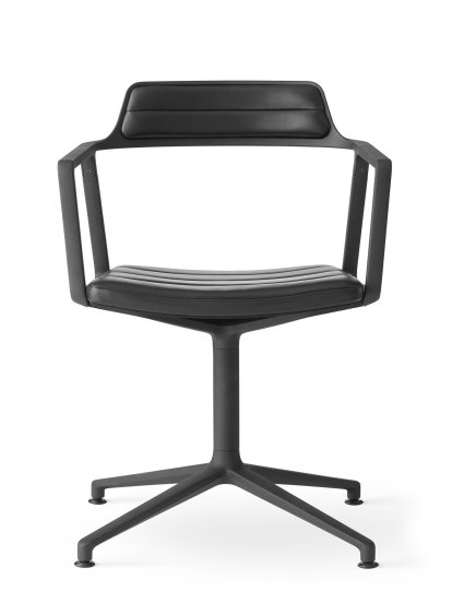 Swivel Chair, Leder schwarz, Schwarz pulverbeschichtet