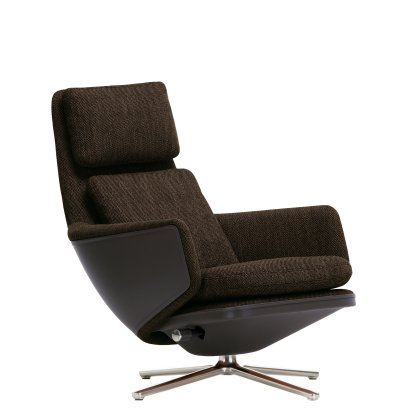 Grand Relax Loungesessel, Ohne Ottoman, Stoff Corsaro, pfeffer melange / Leder Forte, umbra grau, Poliert, 41,5 cm