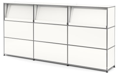 USM Haller Theke Typ 2 (mit Schrägtablaren), Reinweiß RAL 9010, 225 cm (3 Elemente), 35 cm