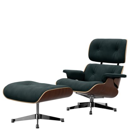 Eames Lounge Chair & Ottoman Calma, Nussbaum dunkel, Calma, pine green, 89 cm, Aluminium poliert