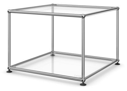 USM Haller Beistelltisch 50, Oben und unten Glas, Klarglas