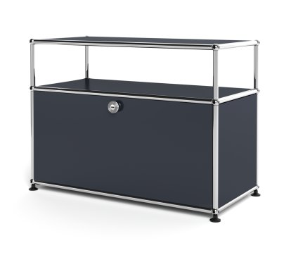 USM Haller Lowboard M mit Aufbau, individualisierbar, Anthrazitgrau RAL 7016, Mit Klappe, Ohne Kabeldurchlass