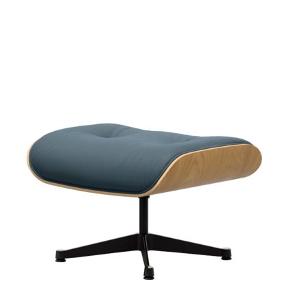 Eames Lounge Chair Ottoman, Kastanie natur, Leder Premium F rauchblau, Aluminium poliert, Seiten schwarz
