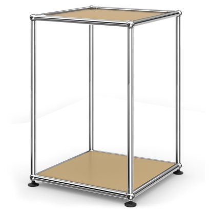 USM Haller Beistelltisch 35 hoch, Oben lackierter Glaseinsatz, unten Metall, USM beige