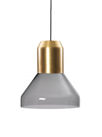 Bell Light Pendant Lamp, Messing, Kristallglas grau, H 23 x ø 35 cm