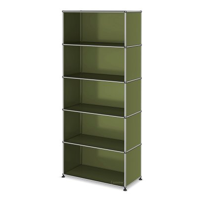 USM Haller Aktenregal M, individualisierbar, Olivgrün RAL 6003, Offen, Offen, Offen, Offen