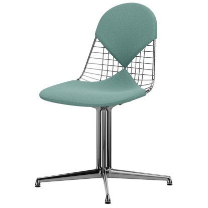 Wire Chair DKL, Aluminium poliert, Sitz- und Rückenkissen (Bikini), Mint / elfenbein