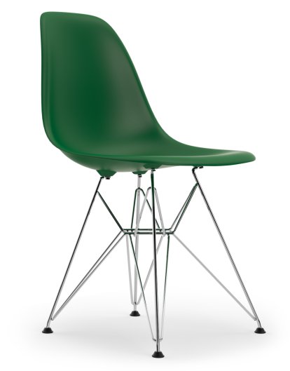 Eames Plastic Side Chair RE DSR, Smaragd, Ohne Polsterung, Ohne Polsterung, Standardhöhe - 43 cm, Verchromt