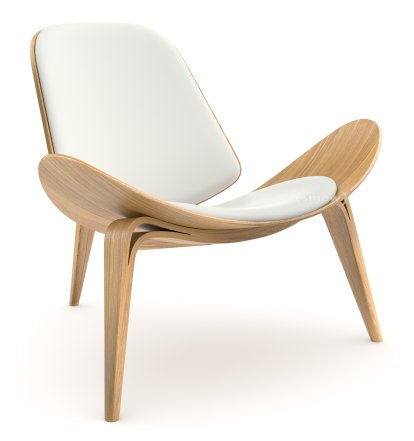 CH07 Shell Chair, Eiche klar lackiert, Leder weiß