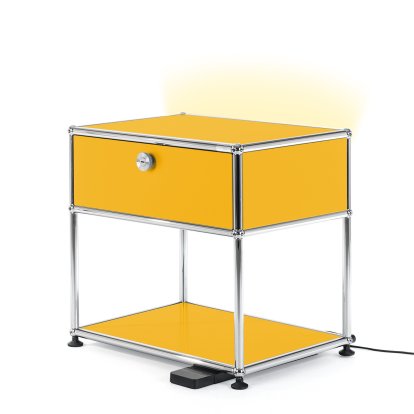 USM Haller E Nachttisch mit dimmbarem Licht, Goldgelb RAL 1004