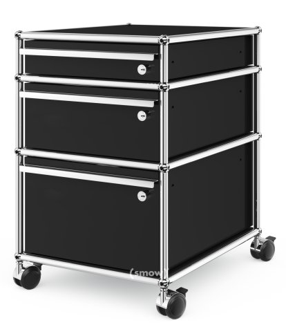USM Haller Rollcontainer mit 3 Schubladen Typ II (mit Gegengewicht), Alle Fächer mit Schloss, Graphitschwarz RAL 9011