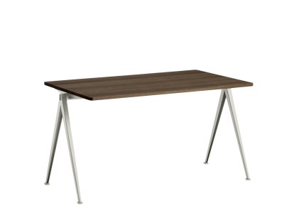 Pyramid Table 01, L 140 x B 75 x H 74 cm, Eiche geräuchert, Stahl pulverbeschichtet beige