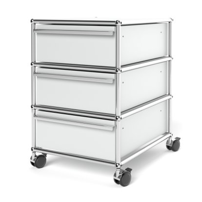 USM Haller Rollcontainer mit 3 Schubladen Typ I (mit Gegengewicht), Kein Schloss, USM mattsilber