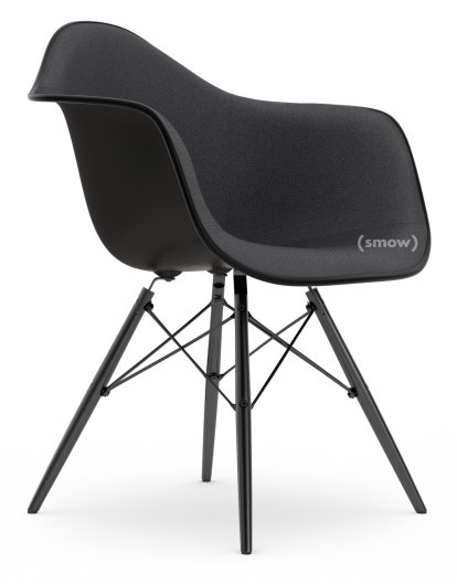 Eames Plastic Armchair RE DAW, Tiefschwarz, Mit Vollpolsterung, Dunkelgrau, Standardhöhe - 43 cm, Ahorn schwarz