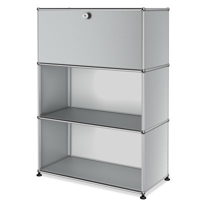 USM Haller Highboard M, individualisierbar, USM mattsilber, Mit Klappe, Offen, Offen