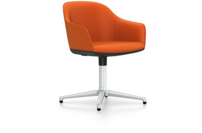 Softshell Chair auf Viersternfuß, Aluminium poliert, Plano, orange, Filzgleiter für harte Böden