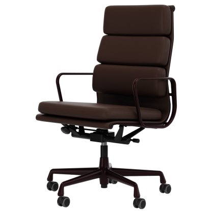 Soft Pad Chair EA 219, Aluminium pulverbeschichtet dunkel-bordeaux, Leder Standard kastanie, Plano braun, Weich für harte Böden
