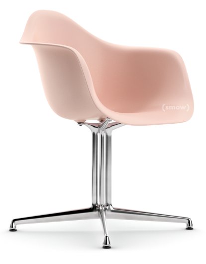 Eames Plastic Armchair DAL, Zartrosé, Ohne Polsterung, Ohne Polsterung, Aluminium poliert, Neue Sitzhöhe (43,0 cm)