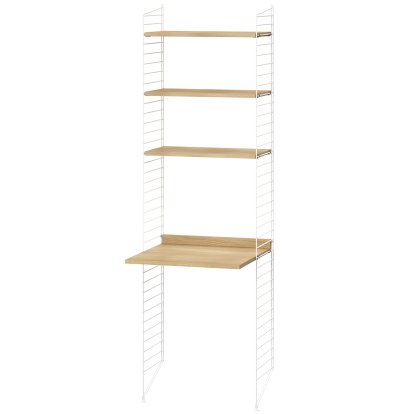 Bodenregal mit Schreibtisch, Fachböden Eiche, Seitenwände weiß