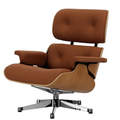 Lounge Chair, Kirsche natur, Leder Premium F cognac, 84 cm - Originalhöhe 1956, Aluminium poliert
