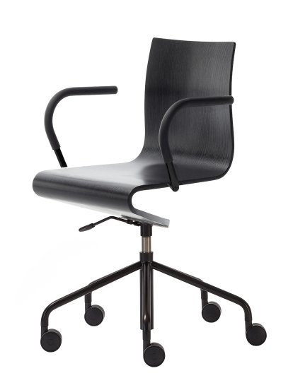 Arbeitsstuhl Seesaw, Schwarz, mit Gasfeder, Mit Armlehnen, farbgleich Untergestell, Esche schwarz