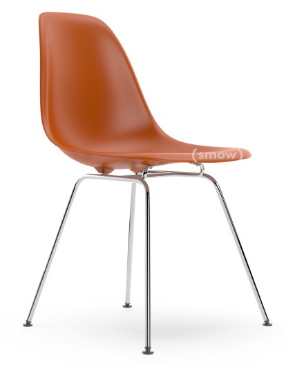 Eames Plastic Side Chair RE DSX, Rostorange, Ohne Polsterung, Ohne Polsterung, Standardhöhe - 43 cm, Verchromt