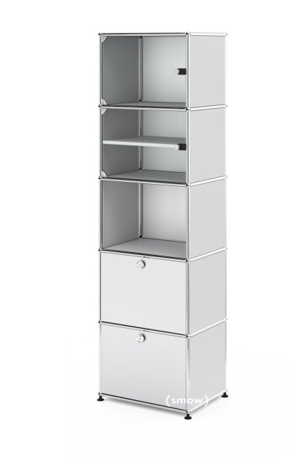 USM Haller Vitrinenschrank, Einfach (H 179 x B 53 x T 38 cm), USM mattsilber, Alle Fächer mit Schloss