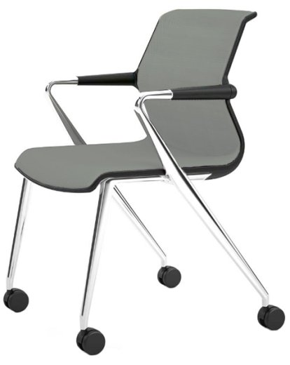 Unix Chair Vierbeinfuß mit Rollen, Silk Mesh eisgrau, Basic dark, Aluminium poliert