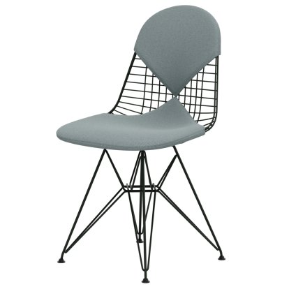 Wire Chair DKR , Pulverbeschichtet dark green, Sitz- und Rückenkissen (Bikini), Hopsak eisblau / elfenbein
