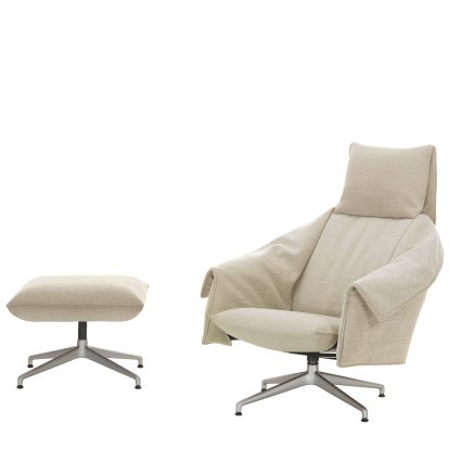 Bascule Loungesessel Highback mit 4-Sternfuß, Mit Ottoman, Stoff Iroko 2, creme, 38 cm, Aluminium gestrahlt
