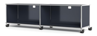 USM Haller TV-/HiFi-Lowboard, individualisierbar, Anthrazitgrau RAL 7016, Mit 2 Klappen, Mit Kabeldurchlass oben mittig