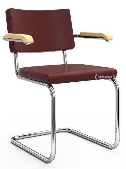 S 64 PV Pure Materials Freischwinger, Nappaleder bordeaux, Esche, Verchromt, Ohne Gleiter