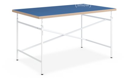 Kinderschreibtisch Eiermann, 120 x 70 cm, Linoleum mitternachtsblau (Forbo 4181) mit Eichekante, weiß