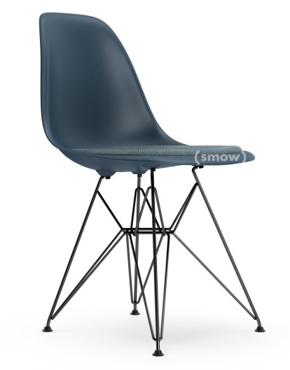 Eames Plastic Side Chair RE DSR, Meerblau, Mit Sitzpolster, Eisblau / moorbraun, Standardhöhe - 43 cm, Beschichtet basic dark