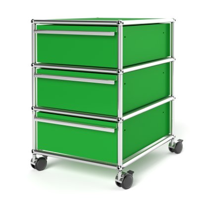 USM Haller Rollcontainer mit 3 Schubladen Typ I (mit Gegengewicht), Kein Schloss, USM grün