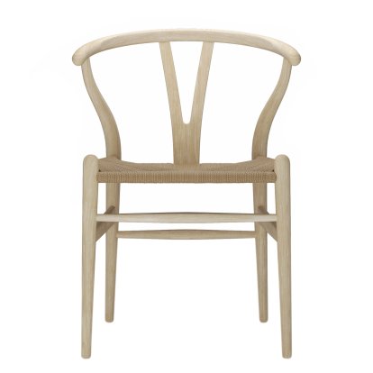 CH24 Wishbone Chair, Esche geseift, Geflecht natur