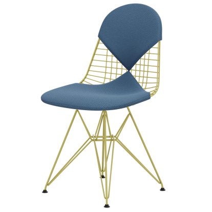 Wire Chair DKR , Pulverbeschichtet citron, Sitz- und Rückenkissen (Bikini), Apollo horizontblau / hellgrau