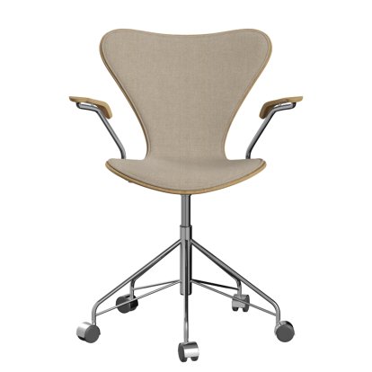 Serie 7 Drehstuhl 3117 / 3217 Frontpolsterung, Mit Armlehnen, Holz klar lackiert, Eiche klar lackiert, 200 - Sand, Chrome
