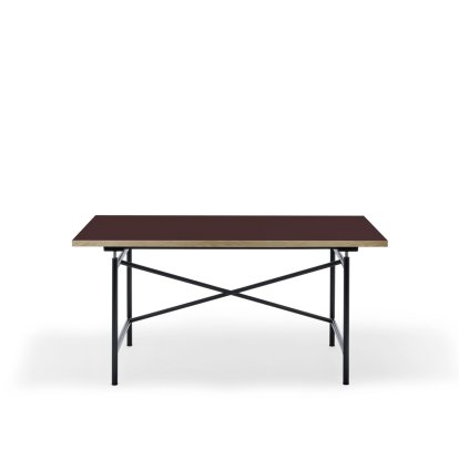 Eiermann 1 Tisch M (Mechanische Höhenverstellung), Linoleum burgunderrot (Forbo 4154) mit Eichekante, 140 x 80 cm, Schwarz