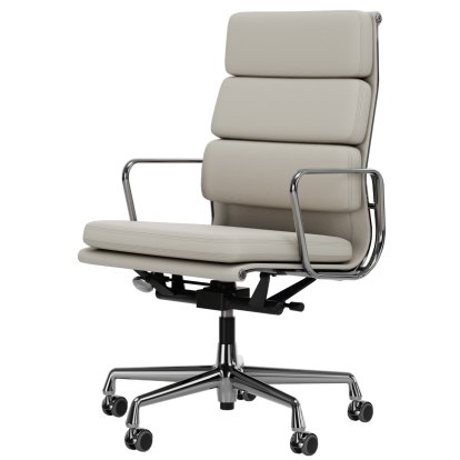 Soft Pad Chair EA 219, Verchromt, Leder Standard snow, Plano weiß, Weich für harte Böden