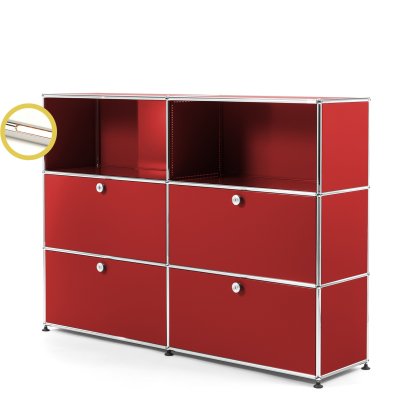USM Haller E Highboard L mit Fachbeleuchtung, USM rubinrot, Warmweiß