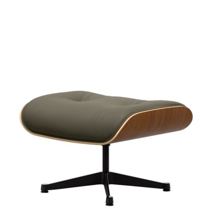 Eames Lounge Chair Ottoman, Nussbaum natur, Leder Premium F khaki, Aluminium poliert, Seiten schwarz