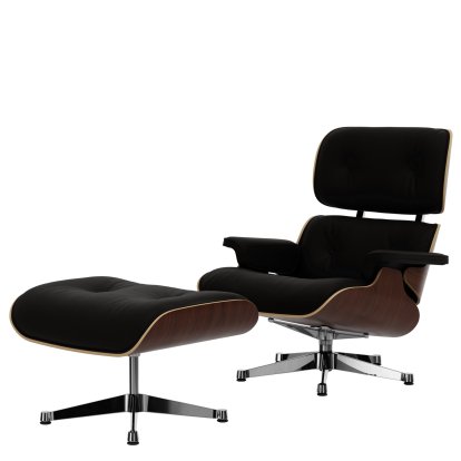 Lounge Chair & Ottoman, Nussbaum dunkel, Leder Premium F chocolate, 89 cm, Aluminium poliert